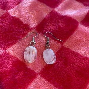 Silver, clear and white dangle earrings